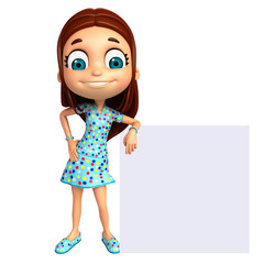 3D Render of Little Girl with white board