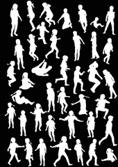 children silhouettes large collection isolated on black