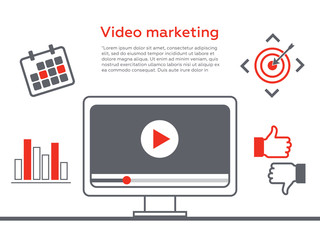 Video marketing. Abstract vector concept background. Goal and target, aim and camera internet marketing