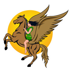 brown Pegasus  riding girl 