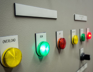 Status indicator light and selective switch of Auto-Manual on electrical control panel with blank...