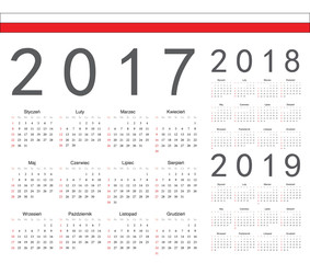 Set of Polish 2017, 2018, 2019 year vector calendars