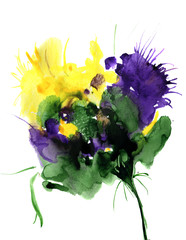 Watercolor hand drawn fantasy flowers. For design, background and textile.