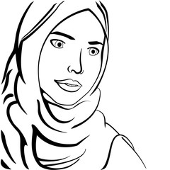 Beautiful muslim woman outline. Vector illustration.