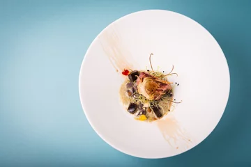Haute cuisine presentation of tuna with artichoke. © David.C.Azor