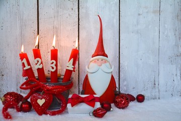  Grußkarte - rote Adventskerzen - vierter Advent -  Weihnachtskarte