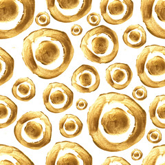 Pattern with abstract handmade texture. Gold acrilic circles background. Modern artistic design. For design, textile, print.