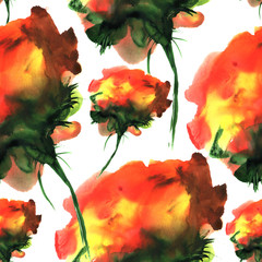 Watercolor hand drawn pattern with fantasy flowers. For design, background and textile.