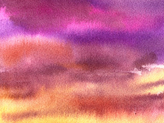 Watercolor background: Purple sky with clouds.