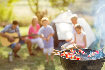 barbecue and family on camping