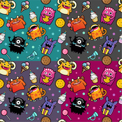 Seamless pattern with monster and weet food © tettygreen