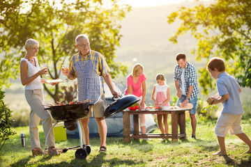 family camping and cooking