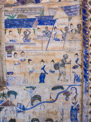 tradition Thai Painting on the wall of the church in the temple.