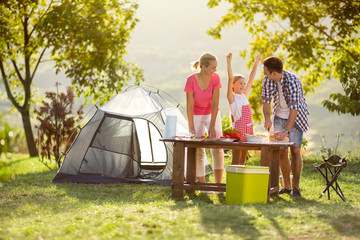 young happy family on vacation .