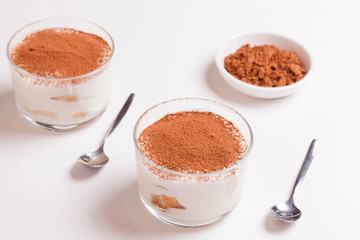 Tiramisu in a glass cup