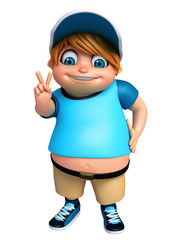 3D Render of Little Boy with victory pose