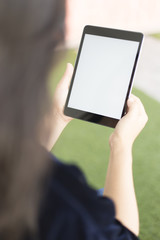 Woman Look a Blank Tablet