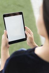 Woman Look a Blank Tablet