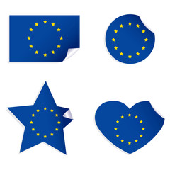 Illustration of European Union flag stickers in different shapes
