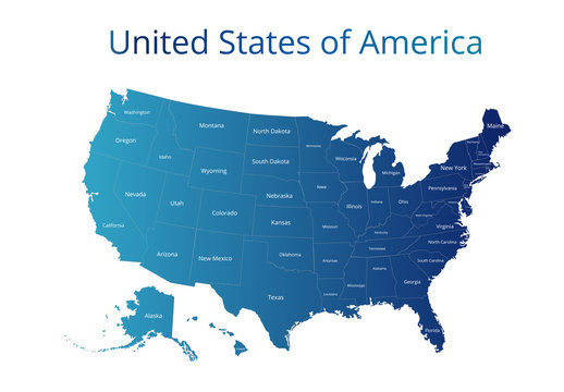 Map of the USA. Image with clipping path and name of states. Vector illustration.