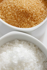 Brown and white sugar crystals