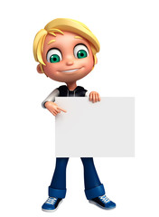 3D Render of Little boy with white board