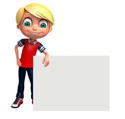 3D Render of Little boy with white board