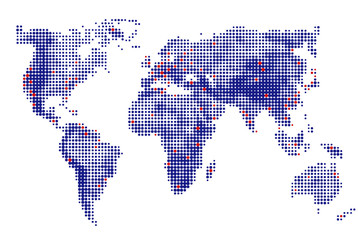 Abstract dotted world map vector blue round dots. Dot World maps. Business background. Vector illustration