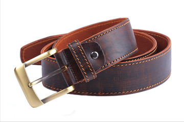 Brown leather belt isolated on white