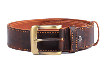 Brown leather belt isolated on white