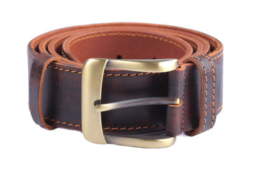 Brown leather belt isolated on white