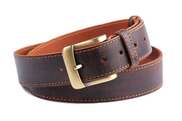 Brown leather belt isolated on white
