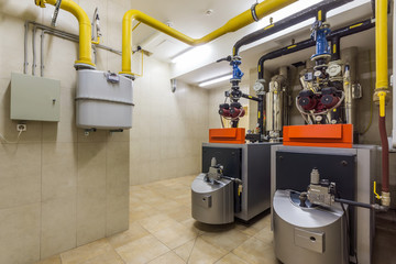 Gas boilers in boiler room
