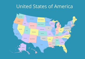 Fototapeta premium Map of the USA. Image with clipping path and name of states. Vector illustration.