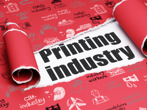 Manufacuring concept: black text Printing Industry under the piece of  torn paper
