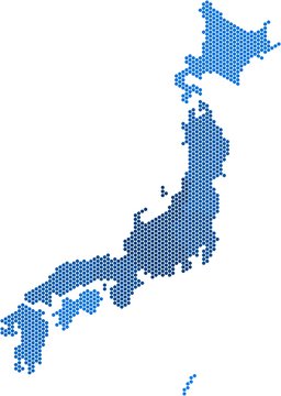 Blue circle shape Japan map on white background. Vector illustration.
