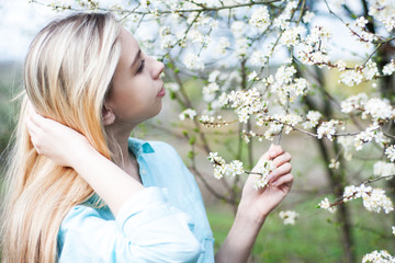 Girl in the spring garden