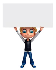 3D Render of Little boy with white board
