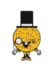 robot sir mr gentlemen cylindrical hat glasses monocle man manikin sweet cute funny comic cartoon cyborg