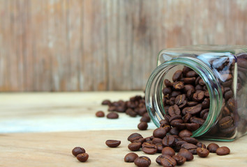 coffee beans in glass bottle