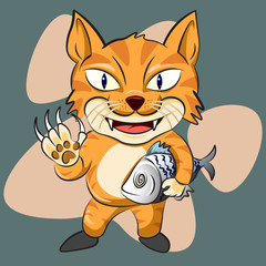 The cute cat man and his fish. cute cat character vector illustration.