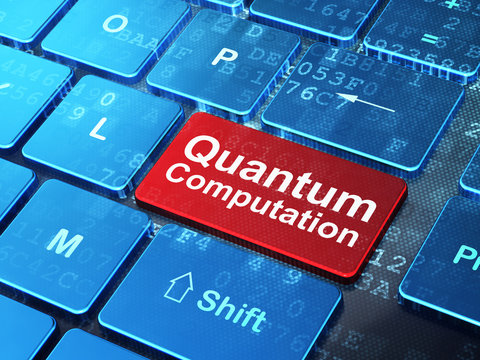 Science concept: Quantum Computation on computer keyboard background