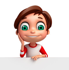 3D Render of Little boy with white board