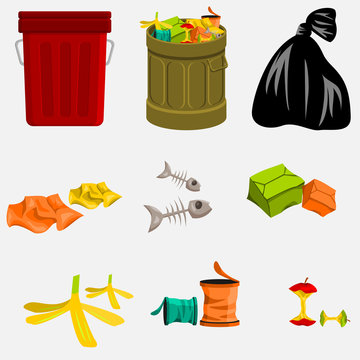 Editable Isolated Trash Cans and Garbage Set Vector Illustration for Environmental Concept