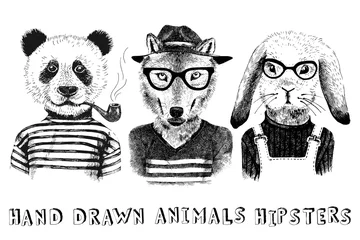 Fotobehang Hand drawn dressed up animals in hipster style © Marina Gorskaya