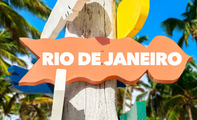 Rio de Janeiro signpost with palm trees
