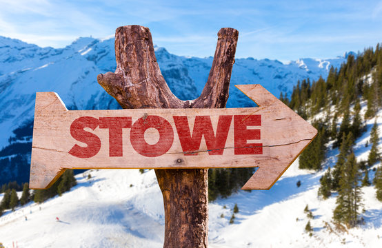 Stowe wooden sign with winter background