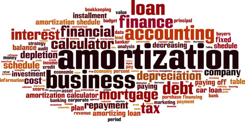 Amortization word cloud concept. Vector illustration