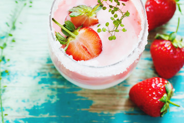 Strawberry smoothie in glass jar