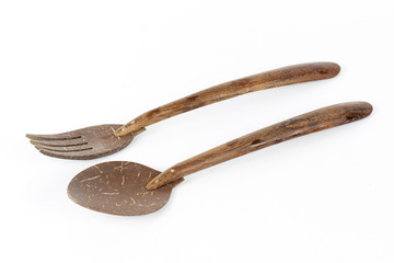 Fork and Spoon made of coconut wood